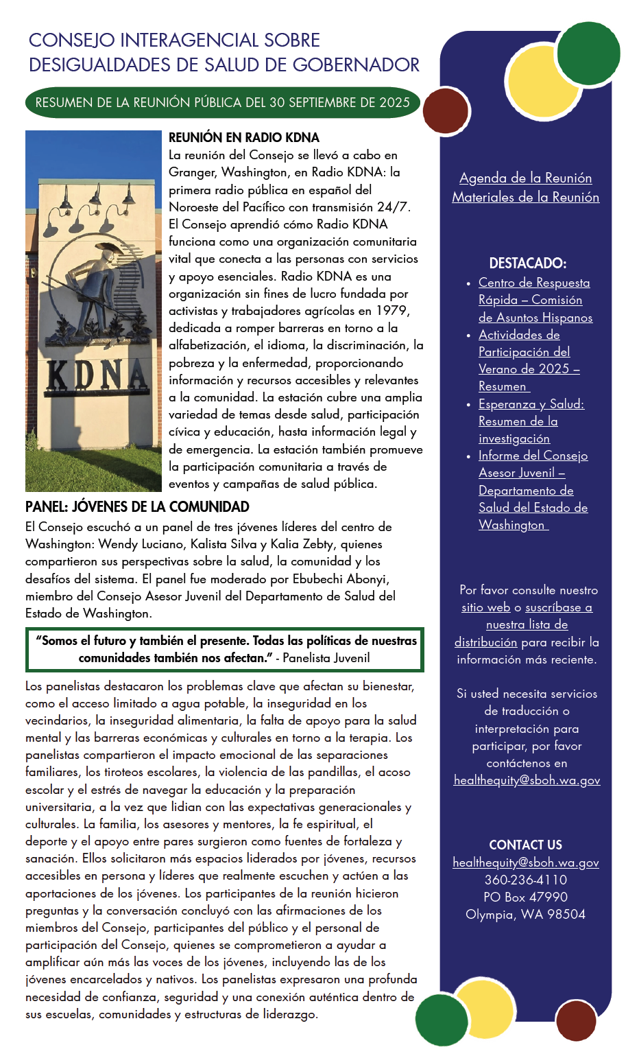 Screen shot of meeting summary